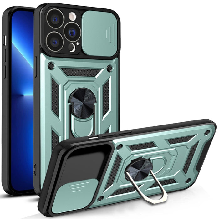Diseño de cubierta de cámara deslizante Funda de teléfono TPU + PC