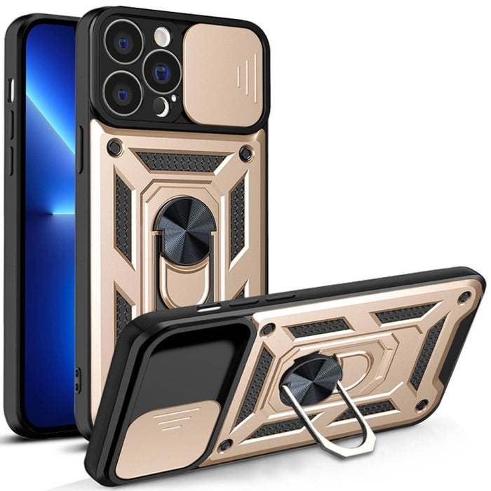 Diseño de cubierta de cámara deslizante Funda de teléfono TPU + PC