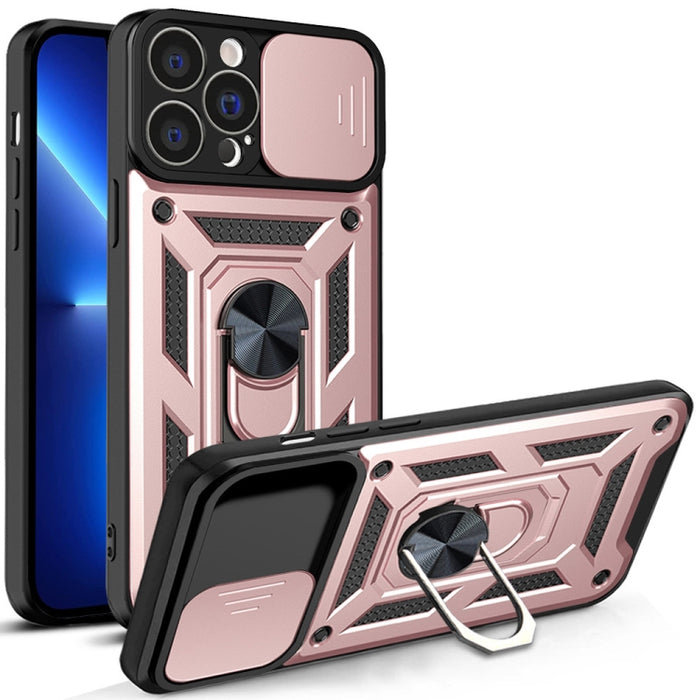 Diseño de cubierta de cámara deslizante Funda de teléfono TPU + PC