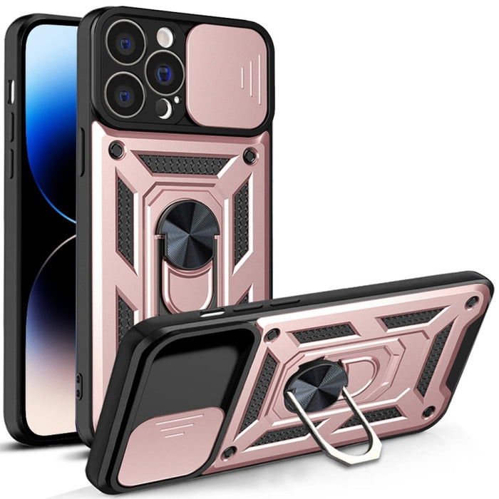Diseño de cubierta de cámara deslizante Funda de teléfono TPU + PC