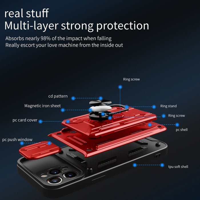 Funda deslizante para teléfono Camshield TPU+PC con ranura para tarjeta