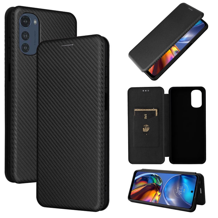 Caja de teléfono de cuero con tapa horizontal magnética con textura de fibra de carbono, For Motorola Moto E32 4G, For Motorola Moto G52/G82, For Xiaomi Redmi Note 11 Pro, For Xiaomi 12 Lite, For Xiaomi Poco F4 GT/Redmi K50 Gaming