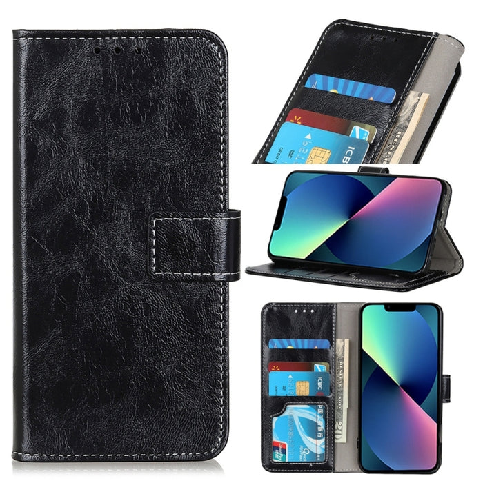Estuche para teléfono de cuero con tapa horizontal con textura de caballo loco retro, se recomienda una pequeña cantidad antes del lanzamiento del iPhone 14