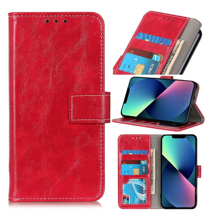 Estuche para teléfono de cuero con tapa horizontal con textura de caballo loco retro, se recomienda una pequeña cantidad antes del lanzamiento del iPhone 14