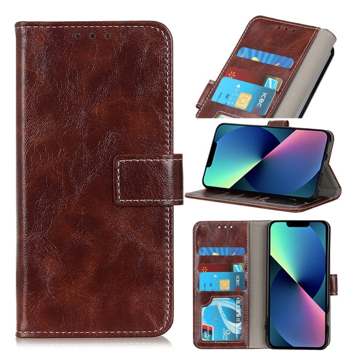 Estuche para teléfono de cuero con tapa horizontal con textura de caballo loco retro, se recomienda una pequeña cantidad antes del lanzamiento del iPhone 14