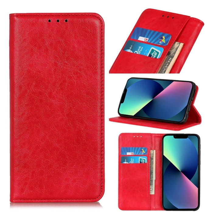 Estuche para teléfono de cuero con tapa horizontal con textura de caballo loco magnético, se recomienda una pequeña cantidad antes del lanzamiento del iPhone 14