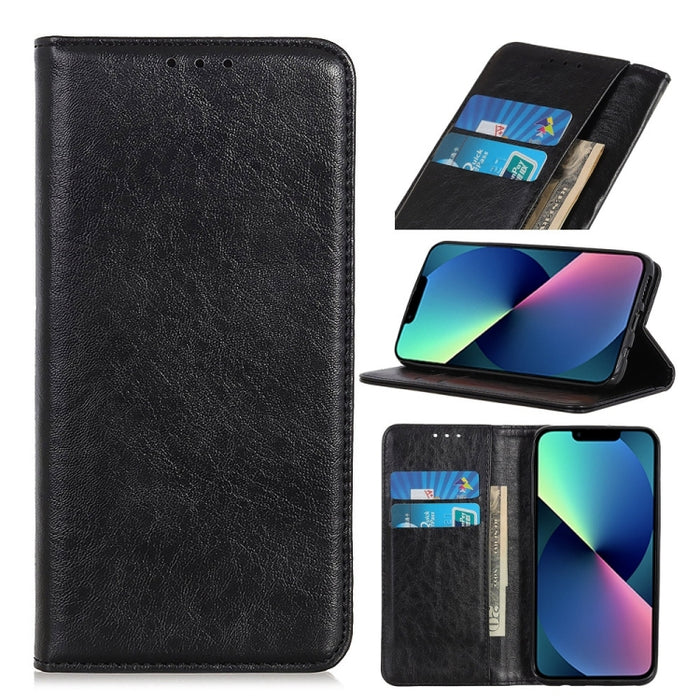 Estuche para teléfono de cuero con tapa horizontal con textura de caballo loco magnético, se recomienda una pequeña cantidad antes del lanzamiento del iPhone 14