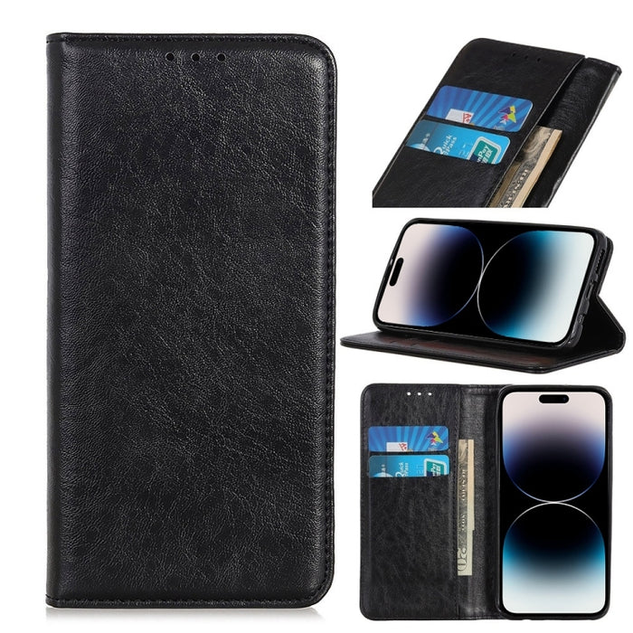 Estuche para teléfono de cuero con tapa horizontal con textura de caballo loco magnético, se recomienda una pequeña cantidad antes del lanzamiento del iPhone 14