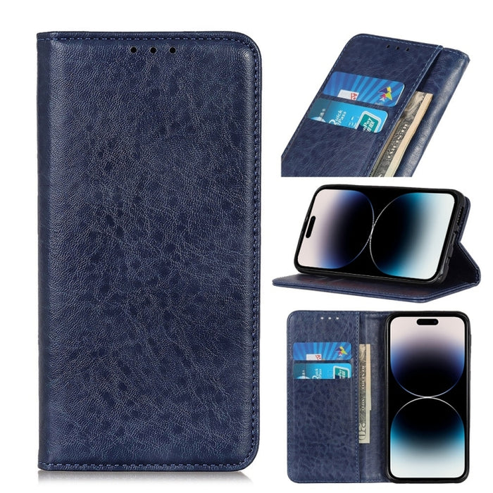 Estuche para teléfono de cuero con tapa horizontal con textura de caballo loco magnético, se recomienda una pequeña cantidad antes del lanzamiento del iPhone 14