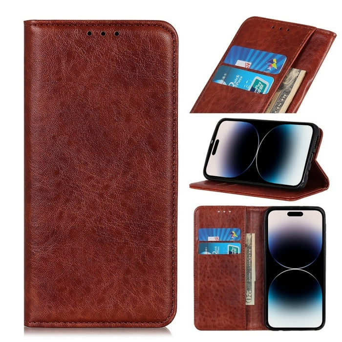 Estuche para teléfono de cuero con tapa horizontal con textura de caballo loco magnético, se recomienda una pequeña cantidad antes del lanzamiento del iPhone 14