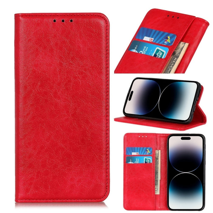 Estuche para teléfono de cuero con tapa horizontal con textura de caballo loco magnético, se recomienda una pequeña cantidad antes del lanzamiento del iPhone 14