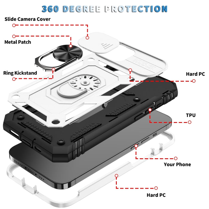Diseño de cubierta de cámara deslizante TPU + PC Funda protectora para teléfono