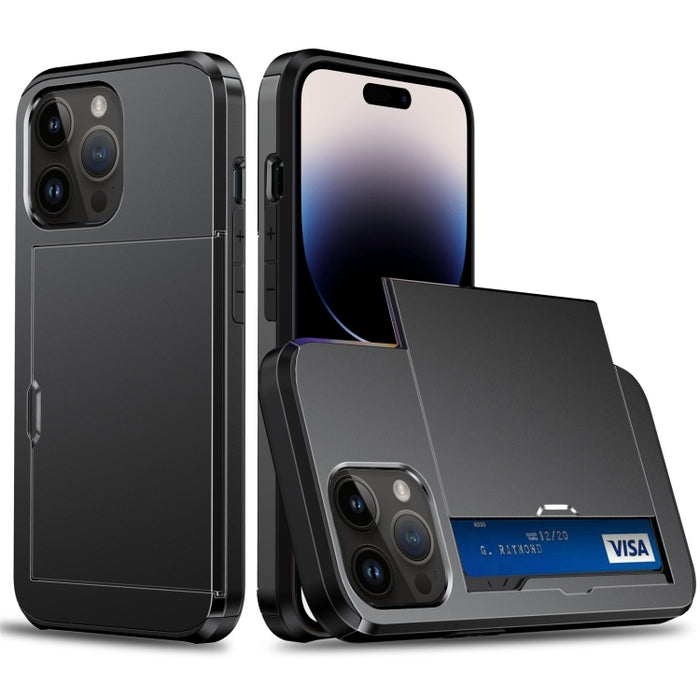 Funda protectora para teléfono con armadura a prueba de golpes y ranura para tarjeta deslizante