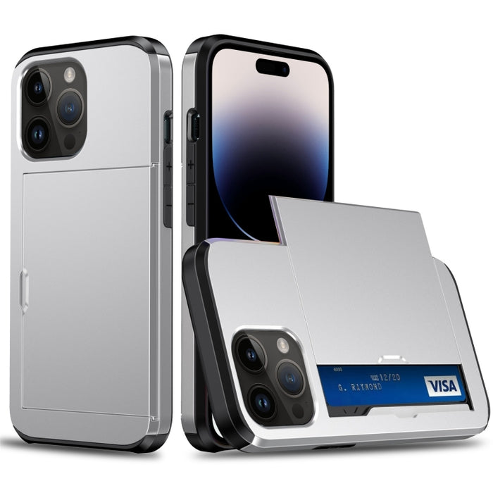 Funda protectora para teléfono con armadura a prueba de golpes y ranura para tarjeta deslizante