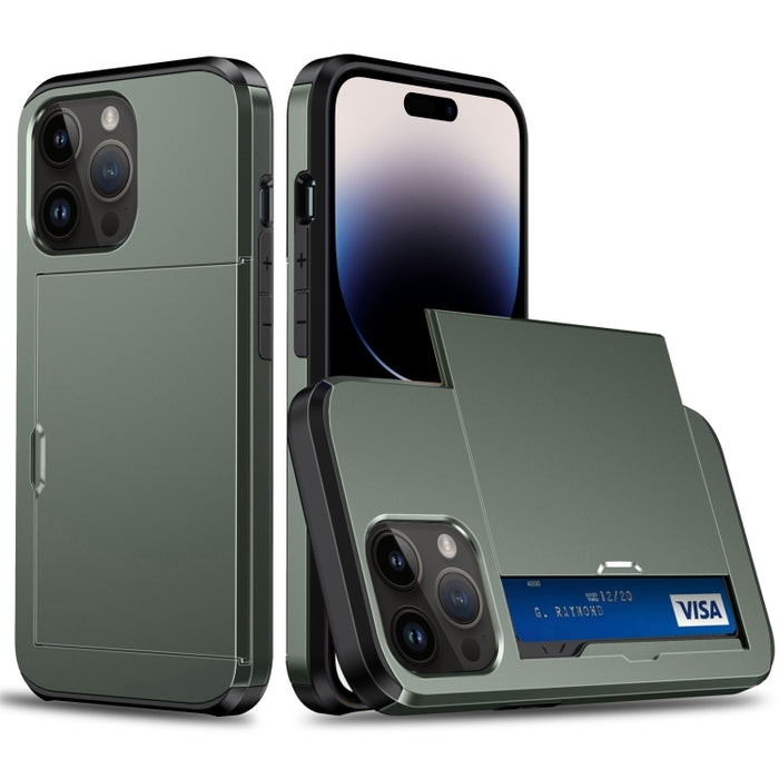 Funda protectora para teléfono con armadura a prueba de golpes y ranura para tarjeta deslizante