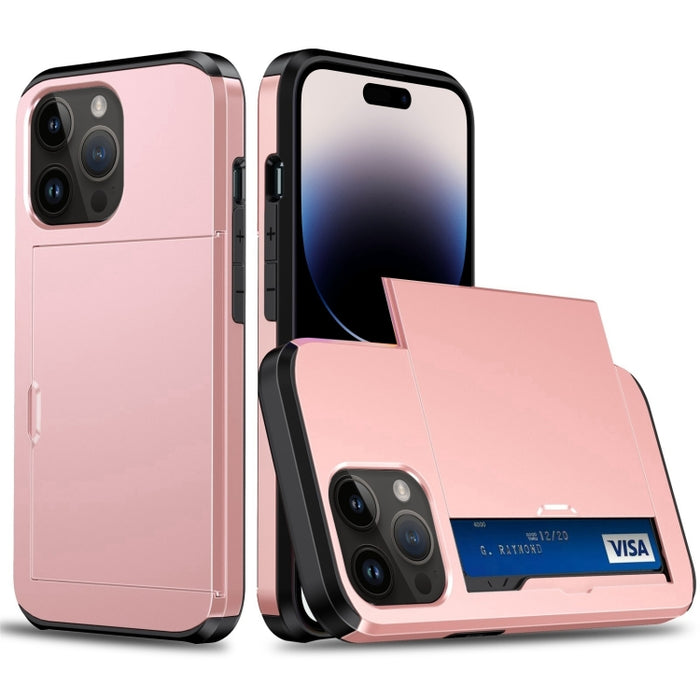 Funda protectora para teléfono con armadura a prueba de golpes y ranura para tarjeta deslizante