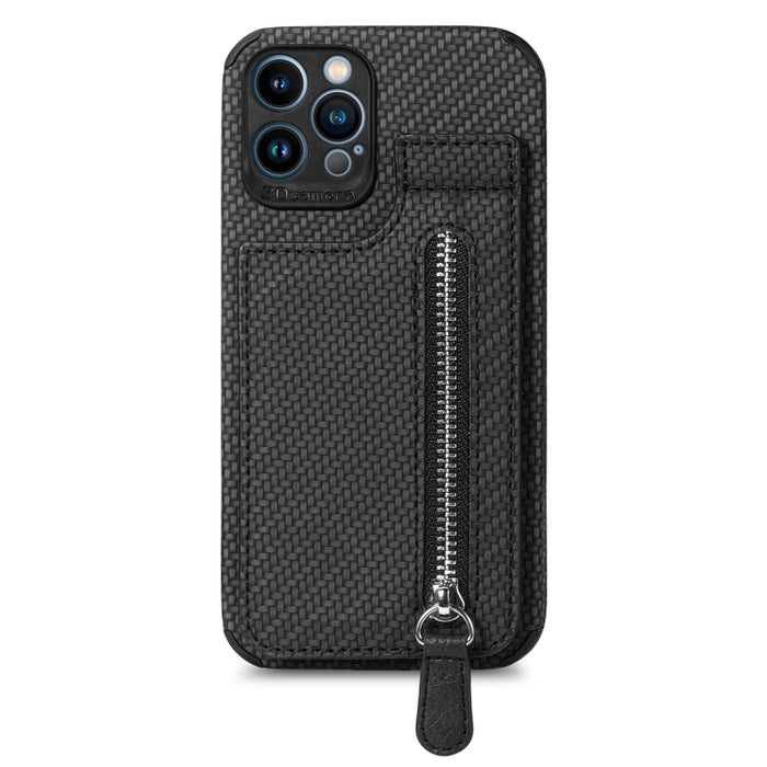 Estuche para teléfono con cremallera vertical de fibra de carbono