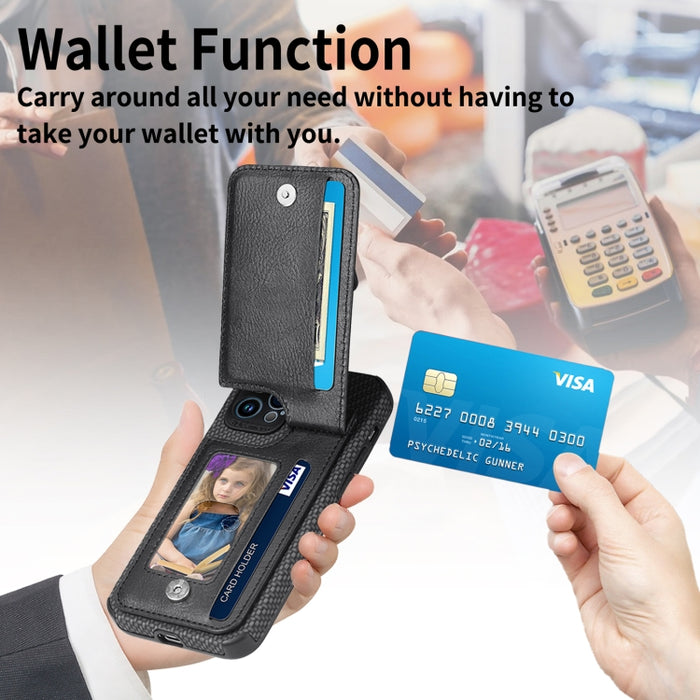 Estuche para teléfono con cremallera vertical de fibra de carbono