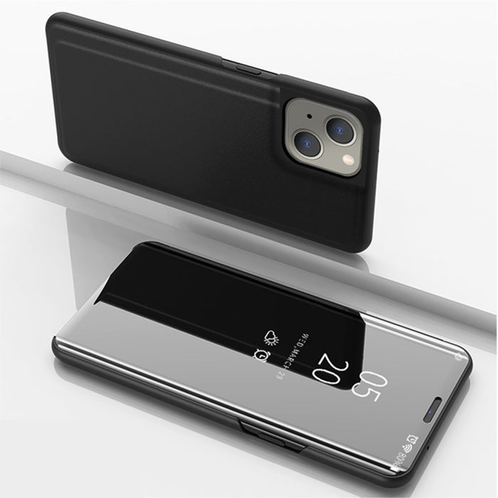Estuche para teléfono de cuero con tapa horizontal con espejo plateado y soporte