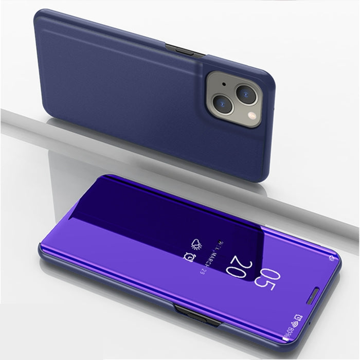 Estuche para teléfono de cuero con tapa horizontal con espejo plateado y soporte
