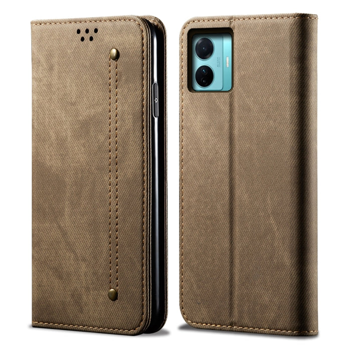 Estuche para teléfono de cuero con textura de mezclilla, For OnePlus Nord 2T, For vivo S15e / T1 5G Snapdragon 778G, For Xiaomi 12 Lite