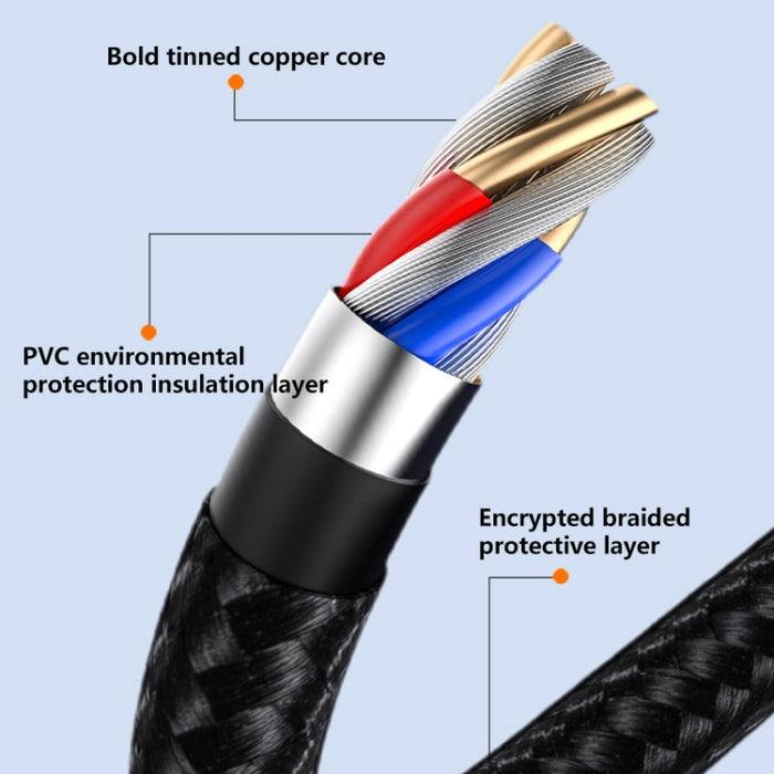 6A 66W 3 en 1 USB a 8 pines + Micro USB + USB-C / Tipo-C Cable de datos trenzado de carga rápida