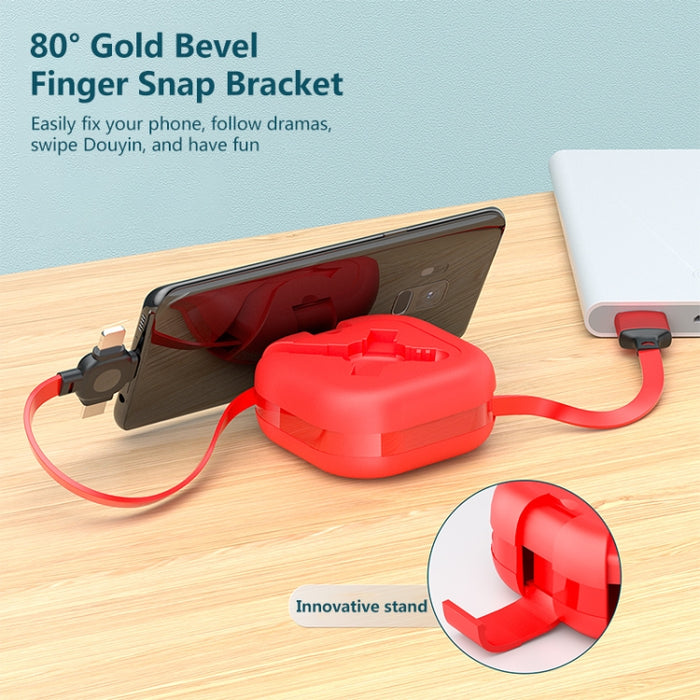 Cable de carga telescópico 3 en 1 USB a 8 pines + Micro USB + USB-C / Type-C con soporte para teléfono móvil