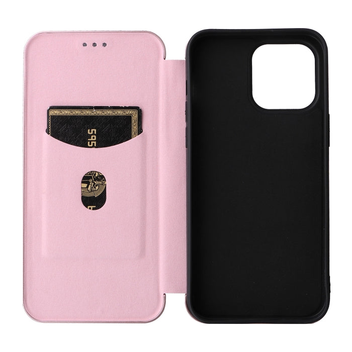 Caja de teléfono de cuero con tapa magnética de textura de fibra de carbono, For iPhone 14, For iPhone 14 Plus, For iPhone 14 Pro, For iPhone 14 Pro Max