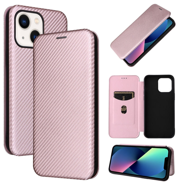 Caja de teléfono de cuero con tapa magnética de textura de fibra de carbono, For iPhone 14, For iPhone 14 Plus, For iPhone 14 Pro, For iPhone 14 Pro Max