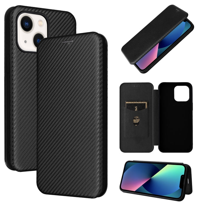 Caja de teléfono de cuero con tapa magnética de textura de fibra de carbono, For iPhone 14, For iPhone 14 Plus, For iPhone 14 Pro, For iPhone 14 Pro Max
