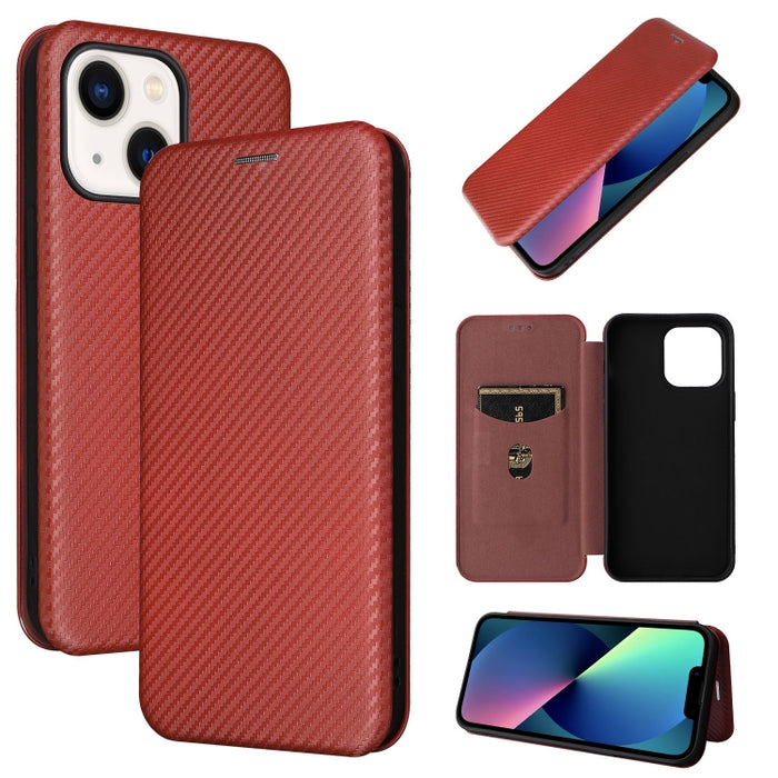 Caja de teléfono de cuero con tapa magnética de textura de fibra de carbono, For iPhone 14, For iPhone 14 Plus, For iPhone 14 Pro, For iPhone 14 Pro Max