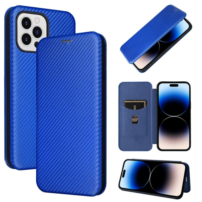 Caja de teléfono de cuero con tapa magnética de textura de fibra de carbono, For iPhone 14, For iPhone 14 Plus, For iPhone 14 Pro, For iPhone 14 Pro Max