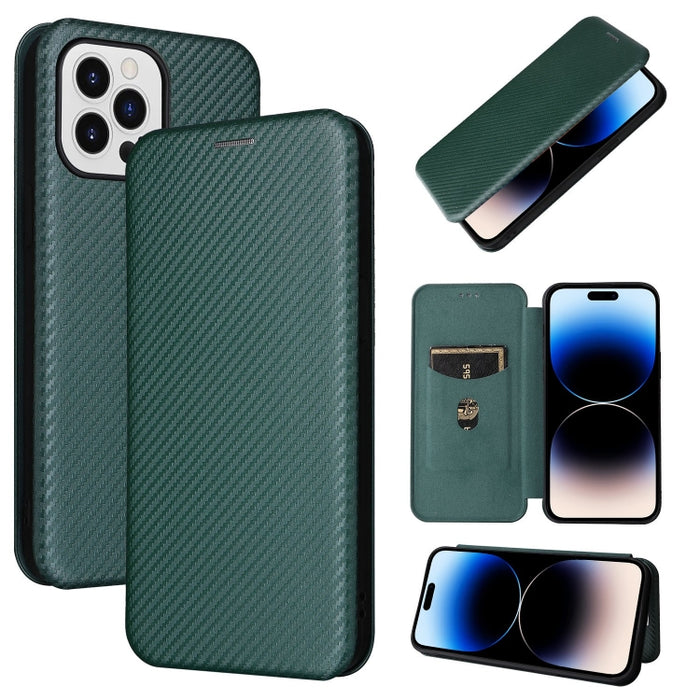 Caja de teléfono de cuero con tapa magnética de textura de fibra de carbono, For iPhone 14, For iPhone 14 Plus, For iPhone 14 Pro, For iPhone 14 Pro Max