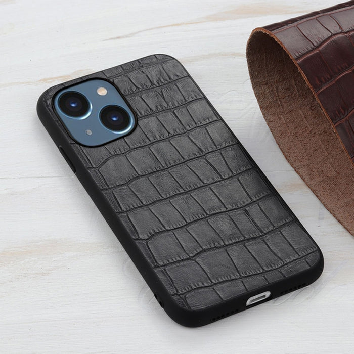Caja de teléfono de cuero genuino con textura de cocodrilo