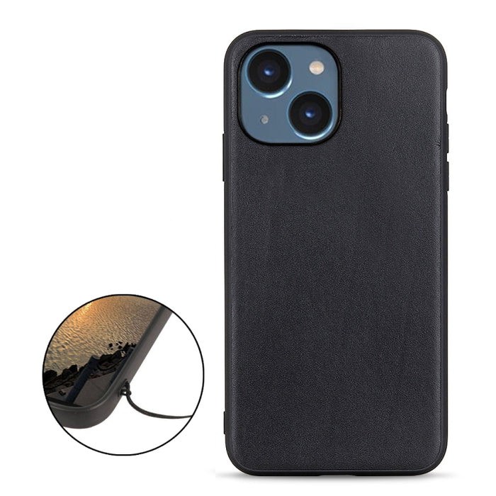 Estuche para teléfono de cuero genuino con textura de piel de cordero