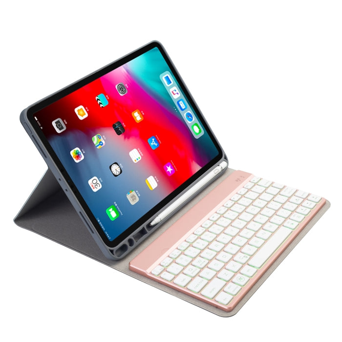 RK11A Backlight TPU Multi Color Light Bluetooth Keyboard Funda de cuero con tapa horizontal para iPad Pro 11 2020/2018 con soporte y ranura para bolígrafo