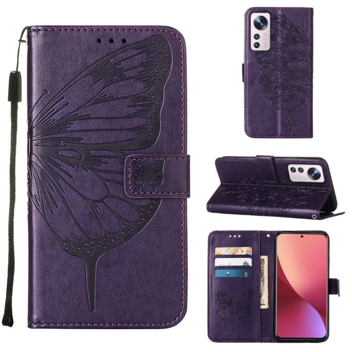 Estuche para teléfono de cuero con mariposa en relieve, For Xiaomi 12 Lite, For Xiaomi Redmi Note 11T Pro, For Xiaomi Poco M4 5G