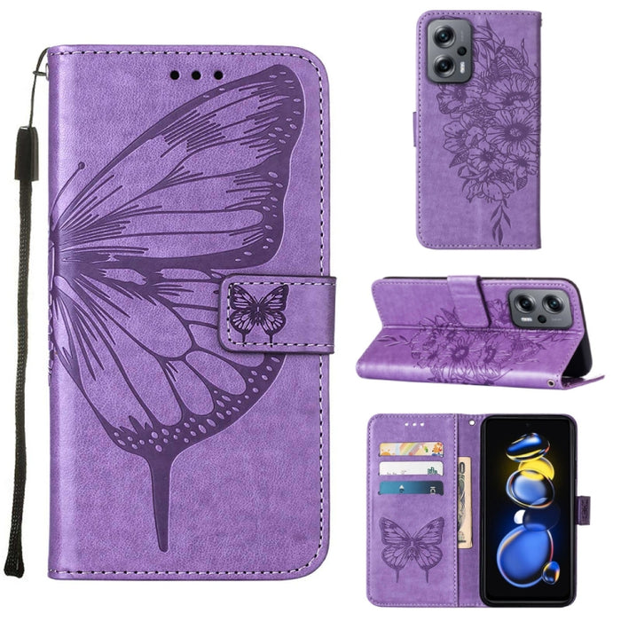 Estuche para teléfono de cuero con mariposa en relieve, For Xiaomi 12 Lite, For Xiaomi Redmi Note 11T Pro, For Xiaomi Poco M4 5G