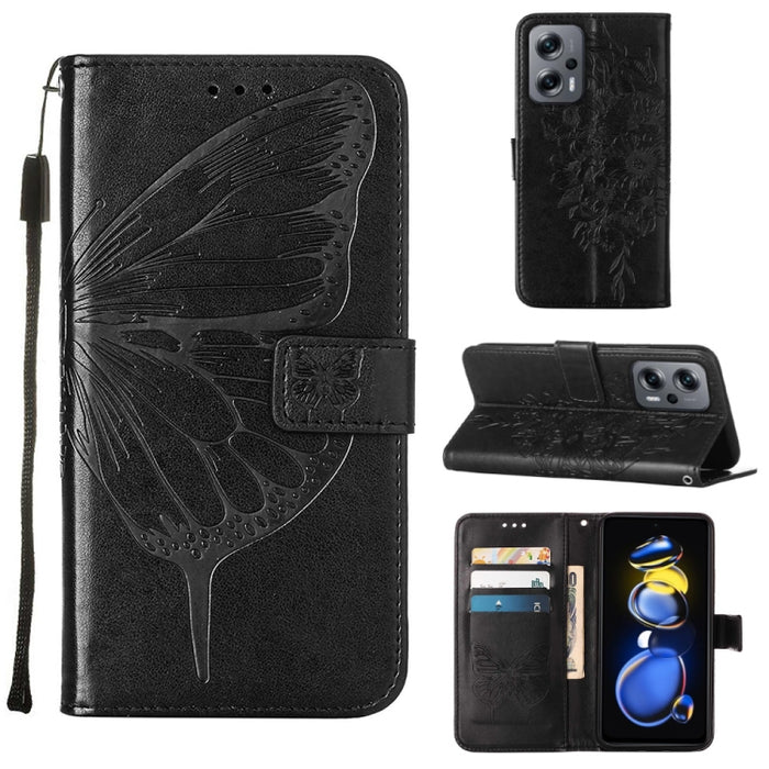 Estuche para teléfono de cuero con mariposa en relieve, For Xiaomi 12 Lite, For Xiaomi Redmi Note 11T Pro, For Xiaomi Poco M4 5G