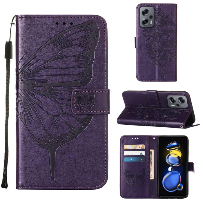 Estuche para teléfono de cuero con mariposa en relieve, For Xiaomi 12 Lite, For Xiaomi Redmi Note 11T Pro, For Xiaomi Poco M4 5G