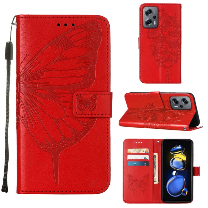 Estuche para teléfono de cuero con mariposa en relieve, For Xiaomi 12 Lite, For Xiaomi Redmi Note 11T Pro, For Xiaomi Poco M4 5G