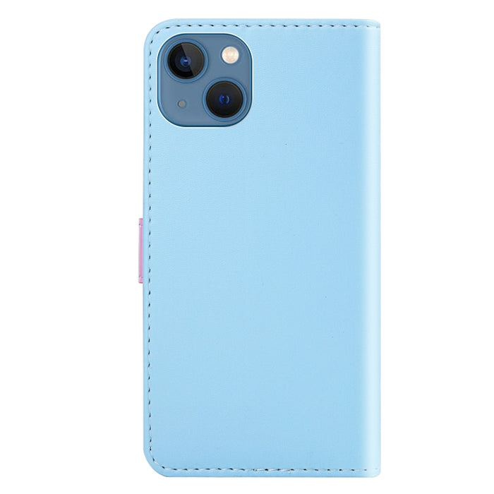 Estuche para teléfono de cuero con tapa y costuras tricolores