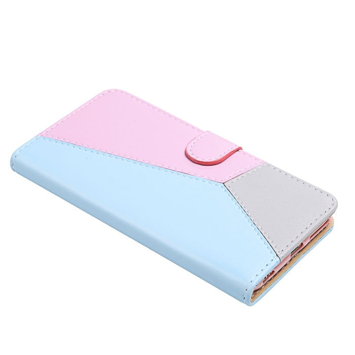 Estuche para teléfono de cuero con tapa y costuras tricolores