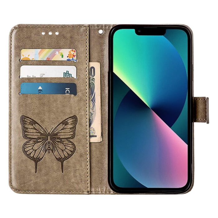 Estuche para teléfono de cuero con mariposa en relieve, For iPhone 14, For iPhone 14 Plus, For iPhone 14 Pro, For iPhone 14 Pro Max