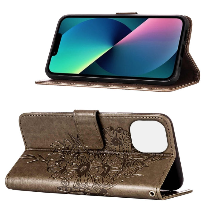 Estuche para teléfono de cuero con mariposa en relieve, For iPhone 14, For iPhone 14 Plus, For iPhone 14 Pro, For iPhone 14 Pro Max