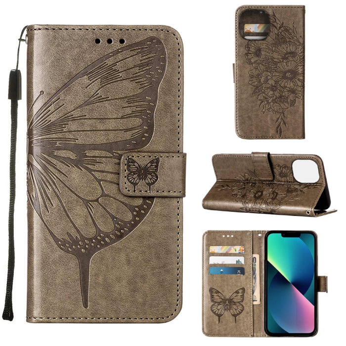 Estuche para teléfono de cuero con mariposa en relieve, For iPhone 14, For iPhone 14 Plus, For iPhone 14 Pro, For iPhone 14 Pro Max