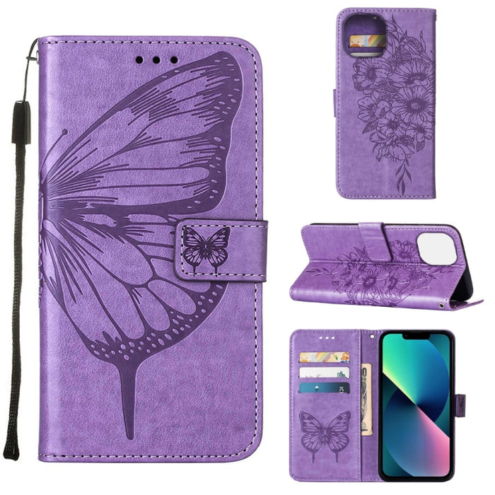Estuche para teléfono de cuero con mariposa en relieve, For iPhone 14, For iPhone 14 Plus, For iPhone 14 Pro, For iPhone 14 Pro Max