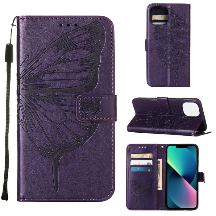 Estuche para teléfono de cuero con mariposa en relieve, For iPhone 14, For iPhone 14 Plus, For iPhone 14 Pro, For iPhone 14 Pro Max