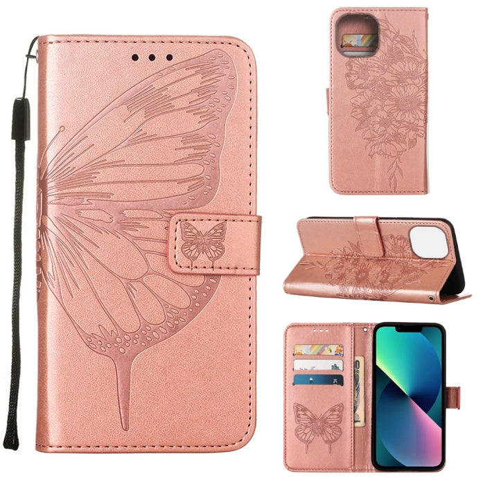 Estuche para teléfono de cuero con mariposa en relieve, For iPhone 14, For iPhone 14 Plus, For iPhone 14 Pro, For iPhone 14 Pro Max