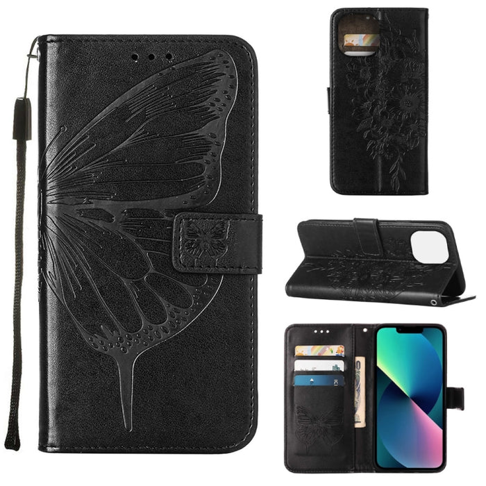 Estuche para teléfono de cuero con mariposa en relieve, For iPhone 14, For iPhone 14 Plus, For iPhone 14 Pro, For iPhone 14 Pro Max